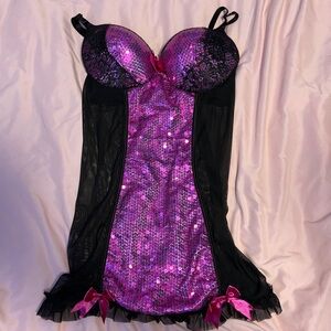 Pink and Black Sequin lingerie dress